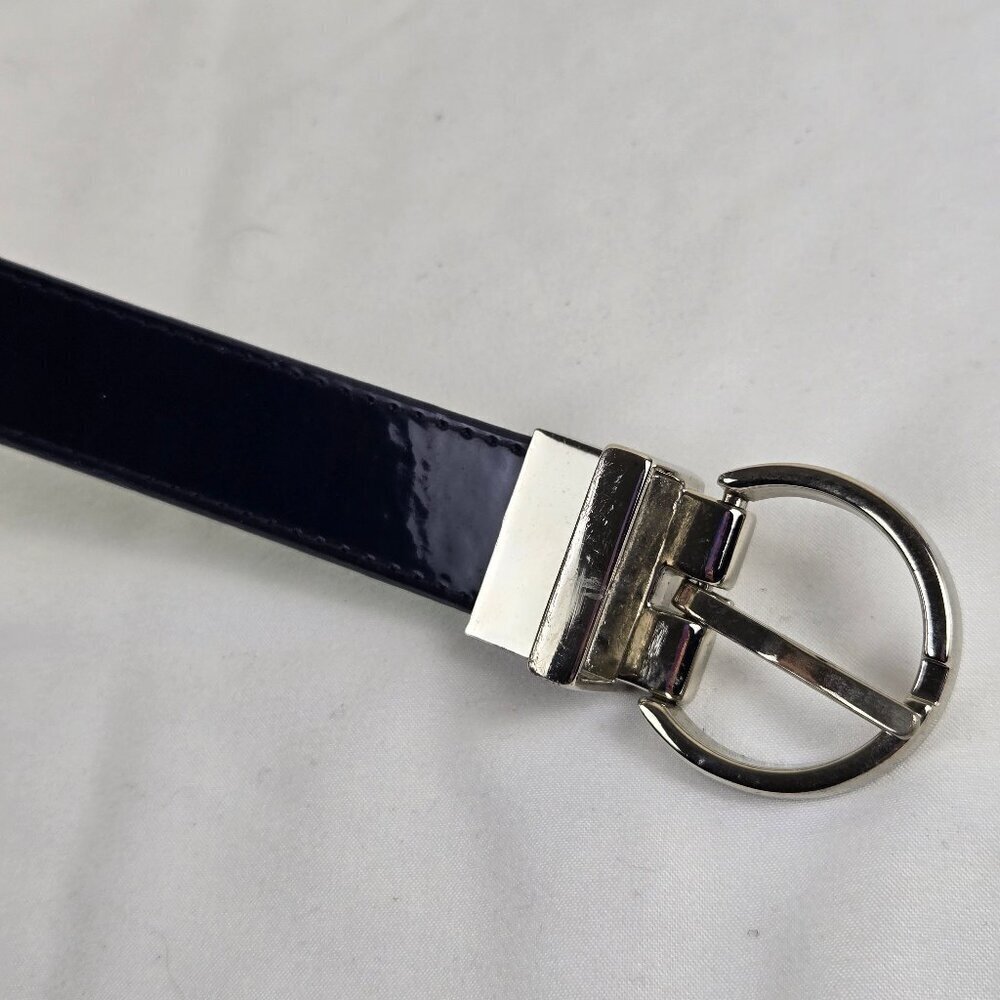 Reversible Patent Green/Navy Blue Silver Rivets Down Length Silver Hardware - Picture 5 of 8